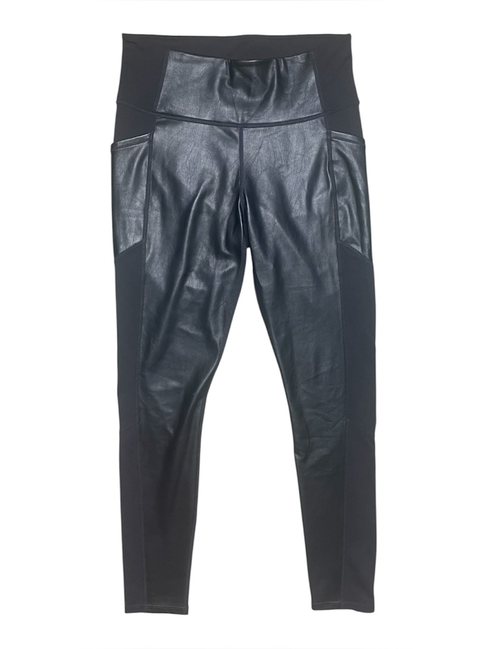 Athleta black faux leather front leggings M